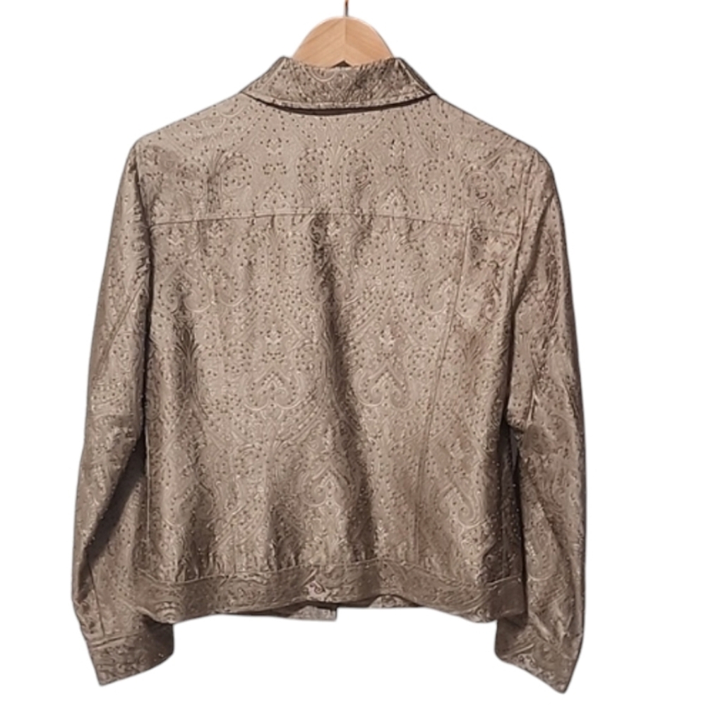 MAGASCHONI Hand Beaded Silk Jacket 10 L Iridescent Floral Gold Wearable Art - Picture 6 of 16